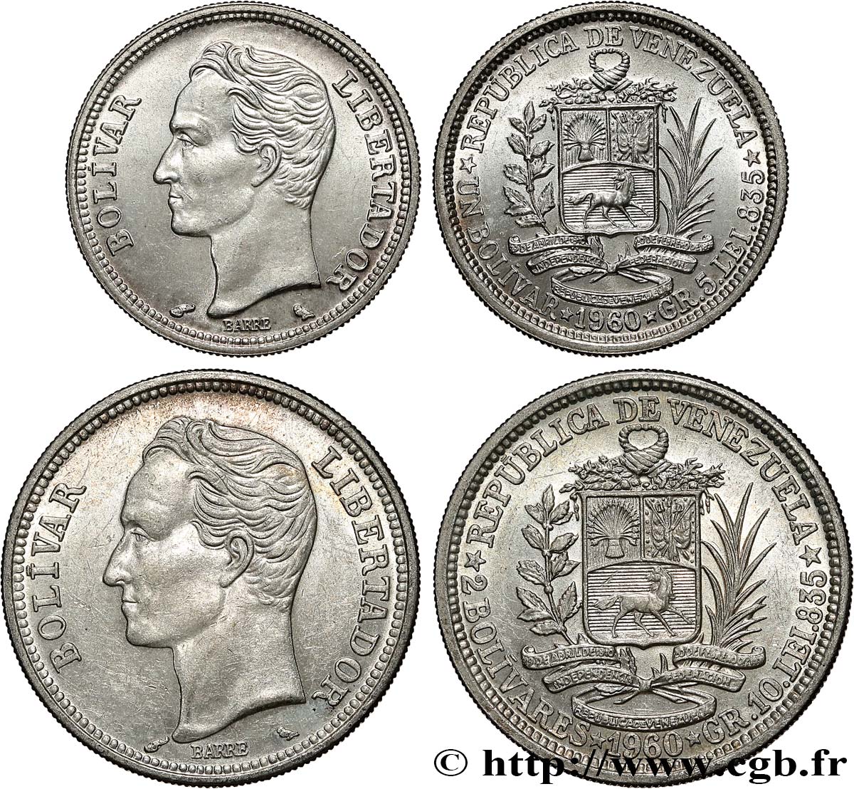 VENEZUELA Lot 1 et 2 Bolivares 1960 Paris AU 