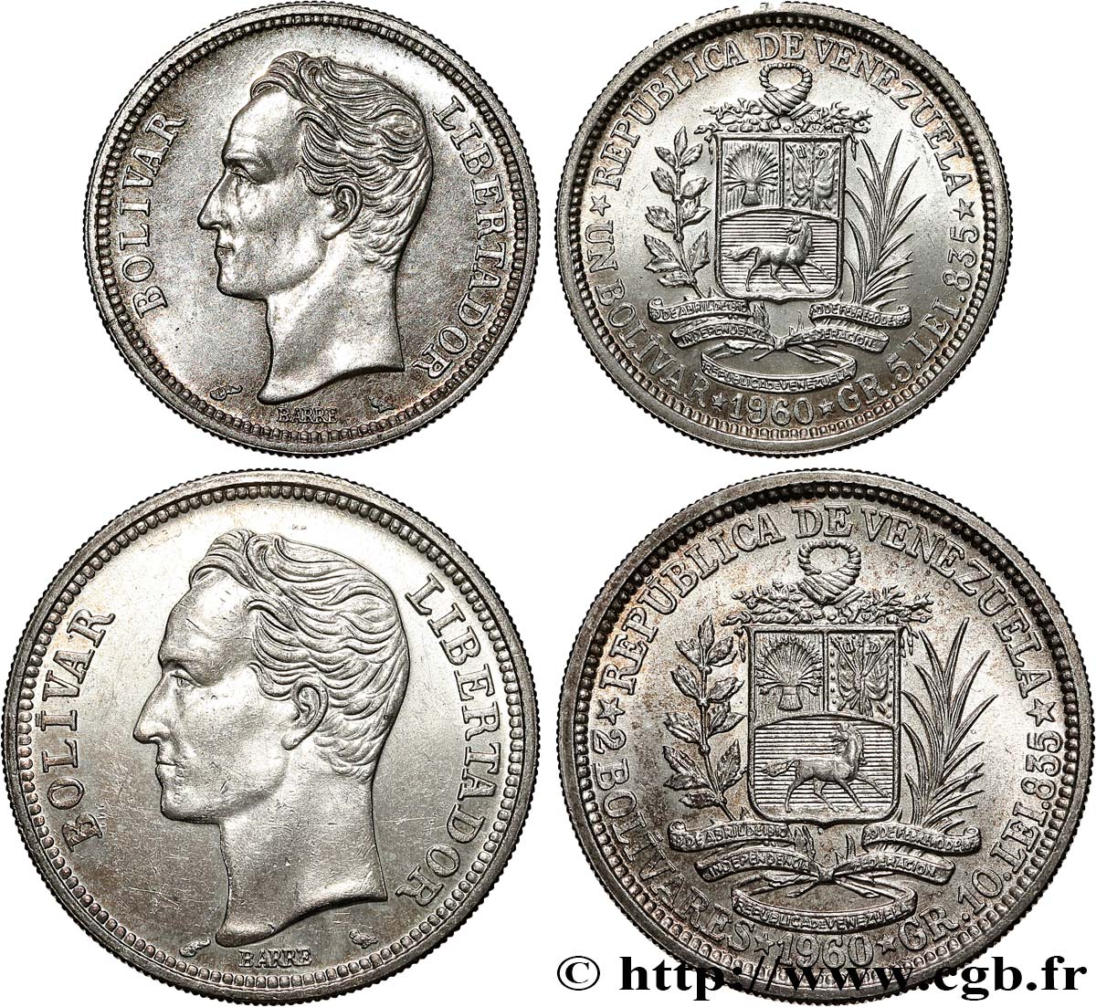 VENEZUELA Lot 1 et 2 Bolivares 1960 Paris EBC 