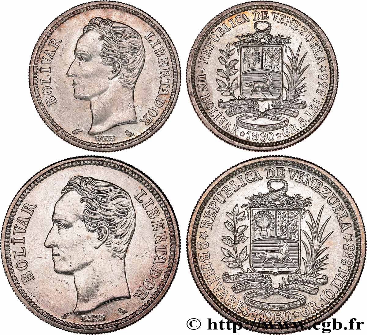 VENEZUELA Lot 1 et 2 Bolivares 1960 Paris EBC 