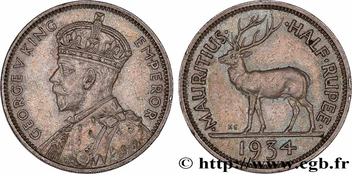 MAURITIUS 1/2 Rupee (Roupie) Georges V 1934  SS 