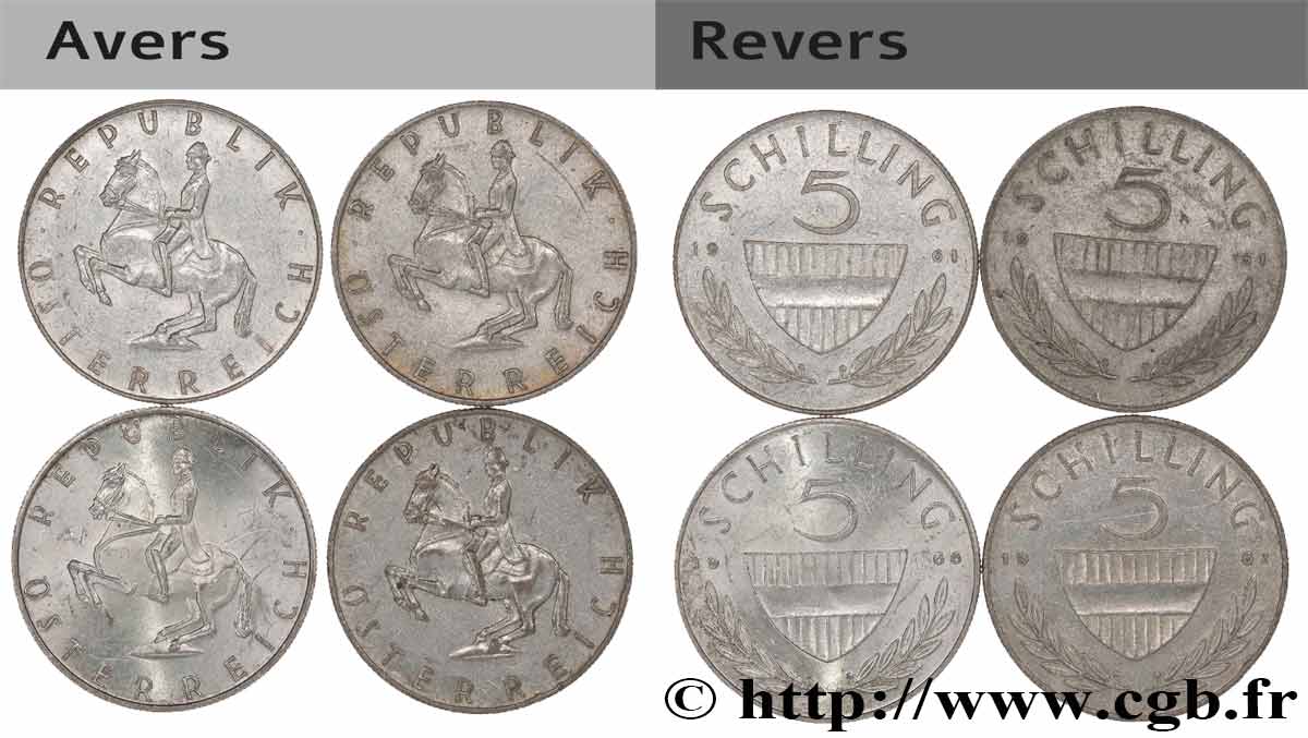 AUTRICHE Lot 4 x 5 Schilling n.d. TTB