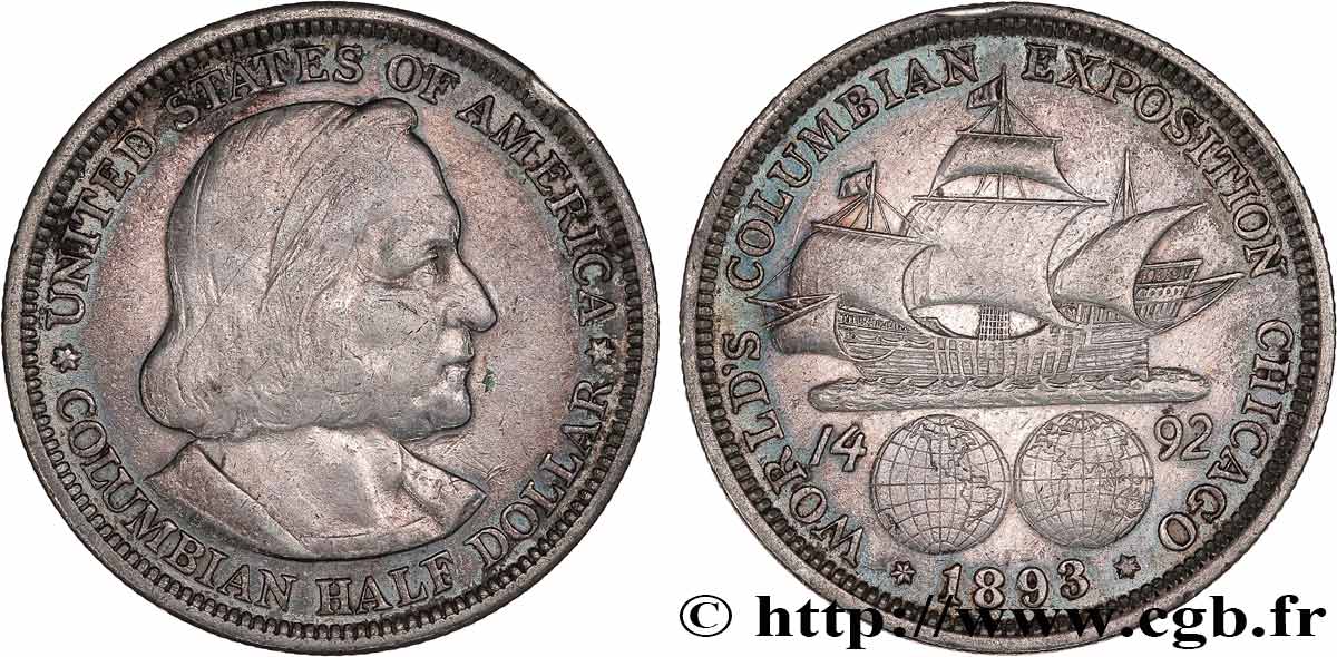UNITED STATES OF AMERICA 1/2 Dollar Exposition Colombienne de Chicago 1893 Philadelphie XF