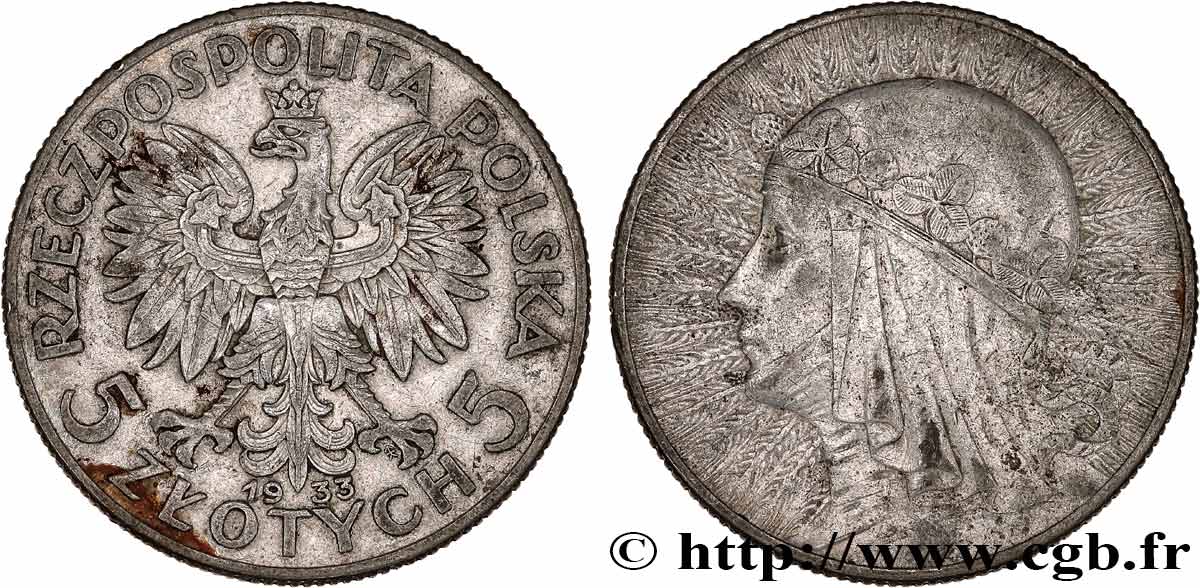 POLAND 5 Zlotych reine Jadwiga 1933 Varsovie XF