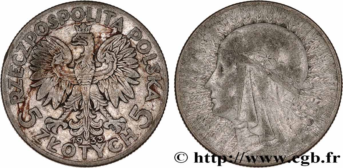 POLAND 5 Zlotych reine Jadwiga 1933 Varsovie VF