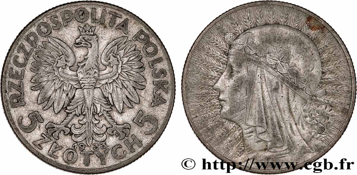 POLOGNE 5 Zlotych reine Jadwiga 1933 Varsovie TB+