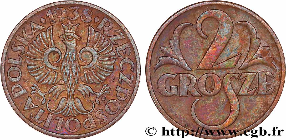 POLAND 2 Grosze aigle 1938 Varsovie XF
