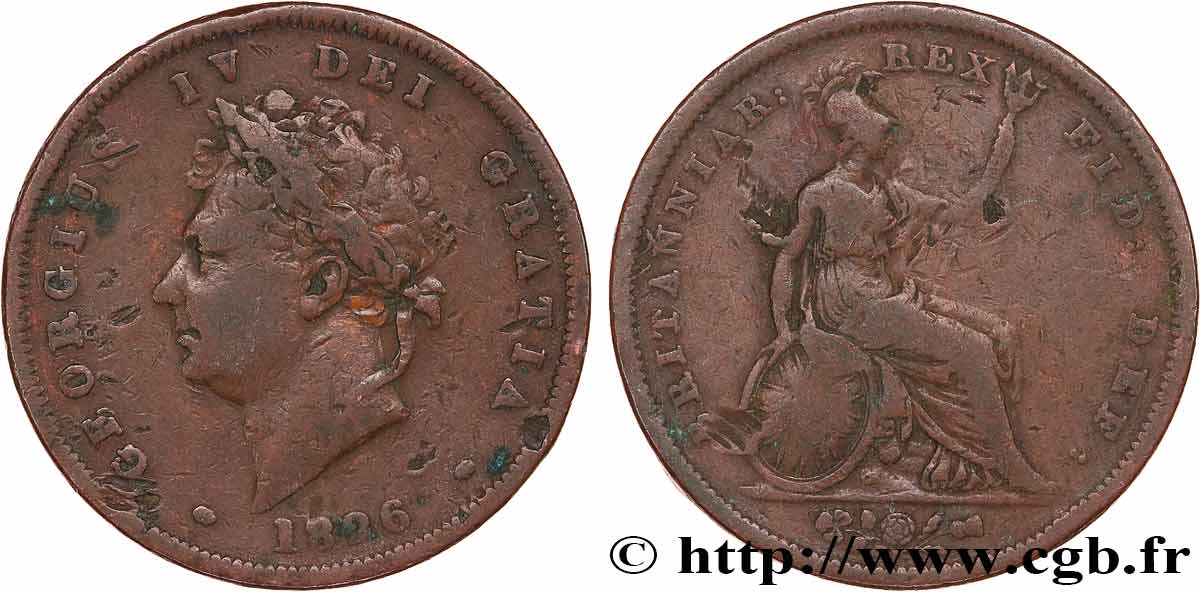 ROYAUME UNI 1 Penny Georges IV tête laurée 1826 fwo 777539 Monde