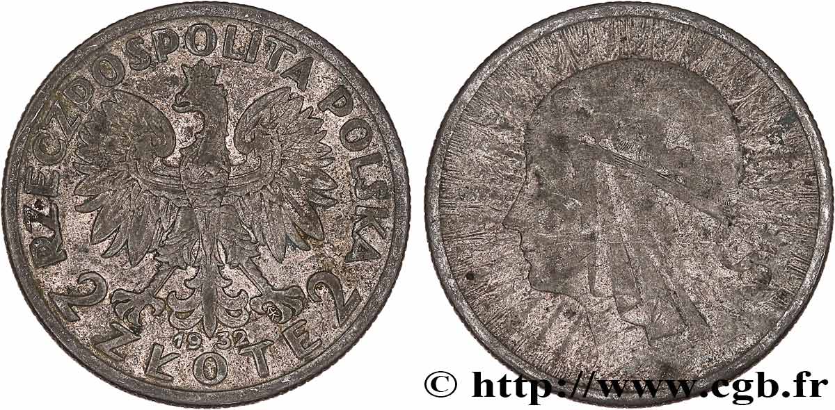 POLAND 2 Zlote Reine Jadwiga 1932 Varsovie VF