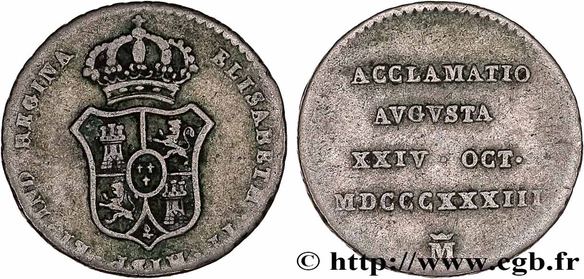 ESPAGNE - ROYAUME D ESPAGNE - ISABELLE II Médaille d’acclamation au module de 1/2 Real 1833 Madrid BB 