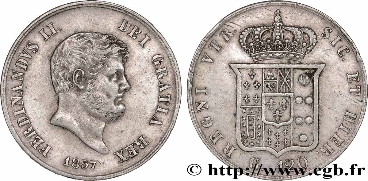 ITALY - KINGDOM OF THE TWO SICILIES - FERDINAND II 120 Grana  1857 Naples XF 