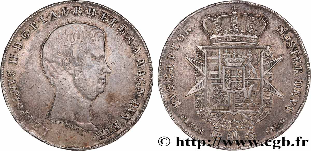 ITALY - GRAND DUCHY OF TUSCANY - LEOPOLD II Francescone 1859 Florence XF 