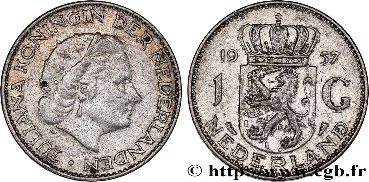 PAYS-BAS 1 Gulden Juliana 1957 TTB+