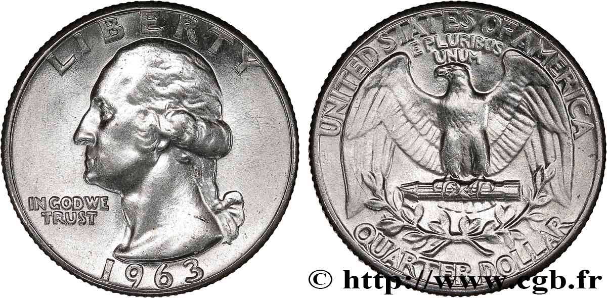 ESTADOS UNIDOS DE AMÉRICA 1/4 Dollar Georges Washington 1963 Philadelphie SC 