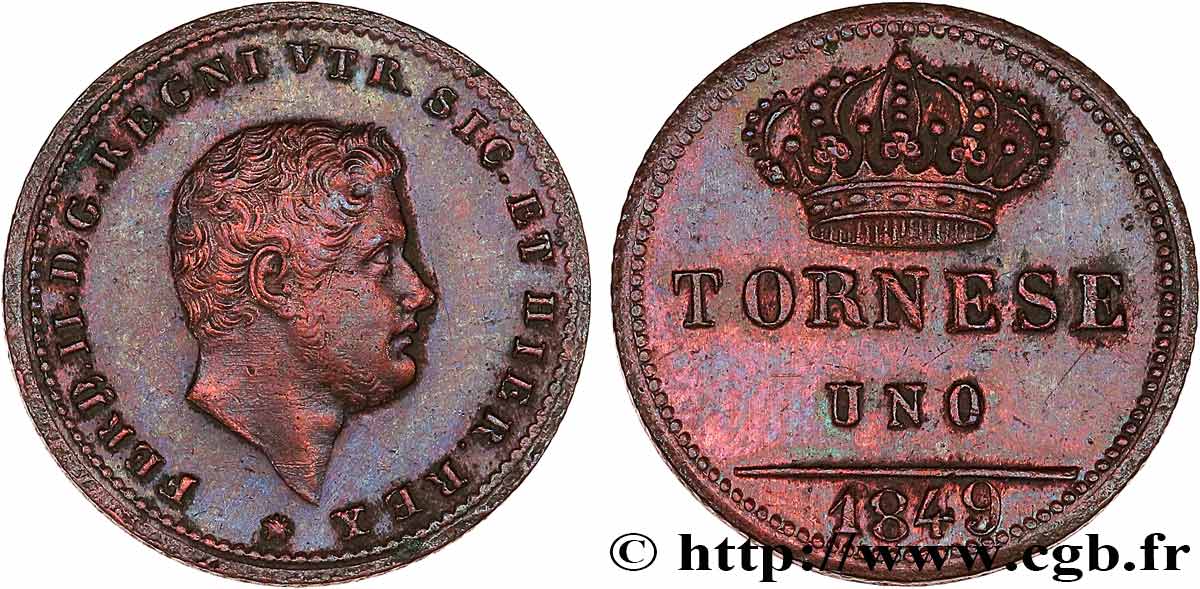 ITALY - KINGDOM OF THE TWO SICILIES - FERDINAND II 1 Tornese  1849 Naples XF 