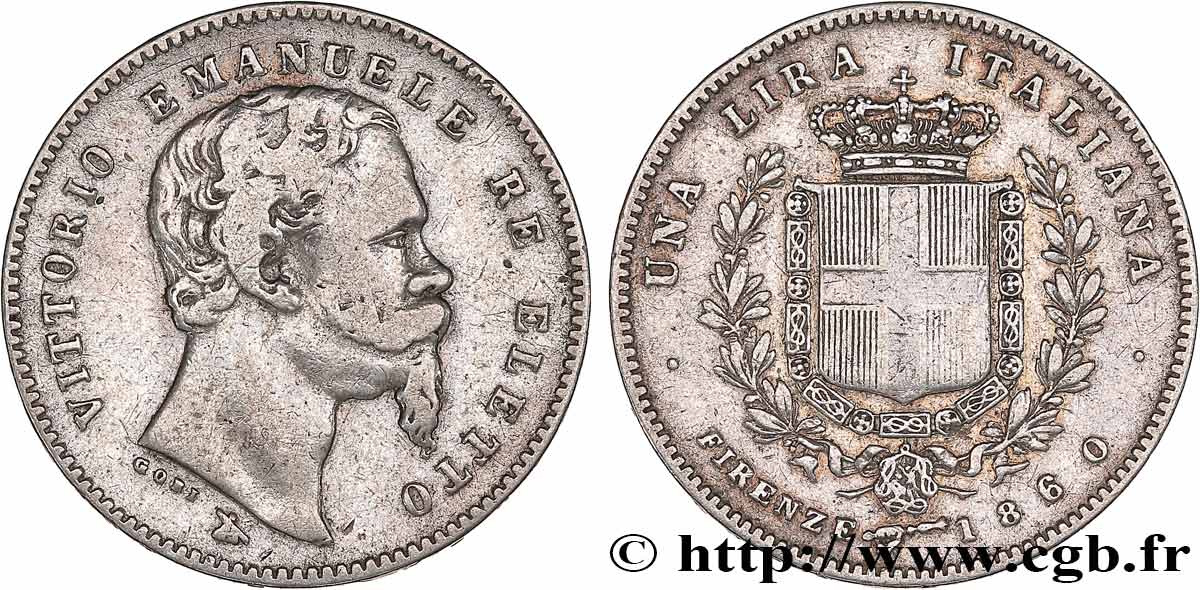 ITALY - KINGDOM OF ITALY - VICTOR-EMMANUEL II 1 Lire  1860 Florence VF 