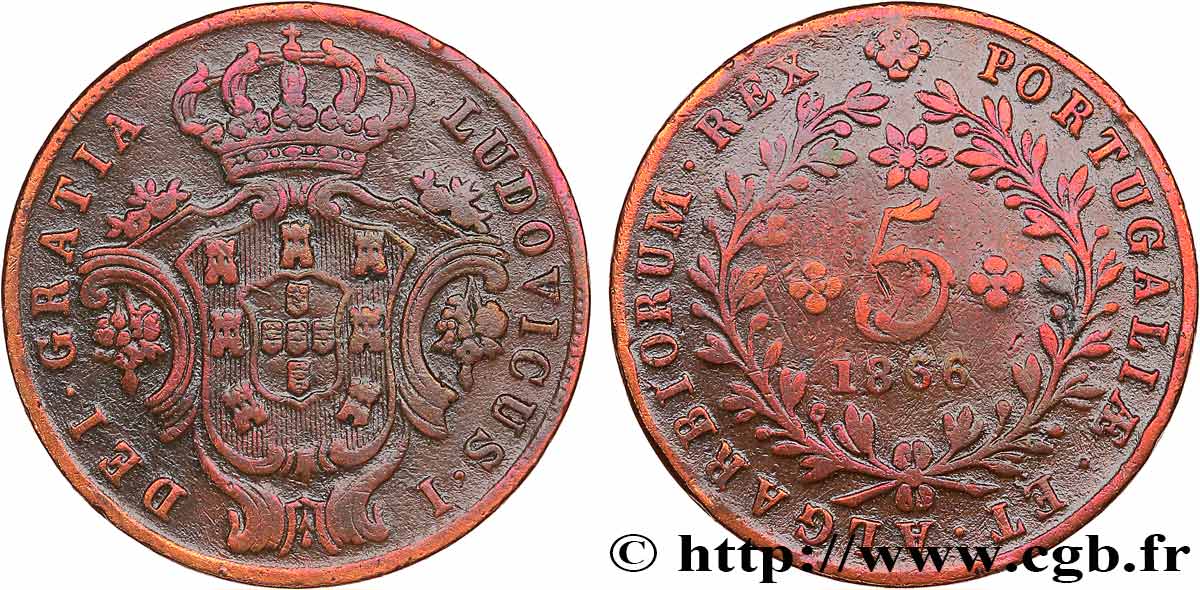 AÇORES 5 Réis Louis Ier 1866 TTB