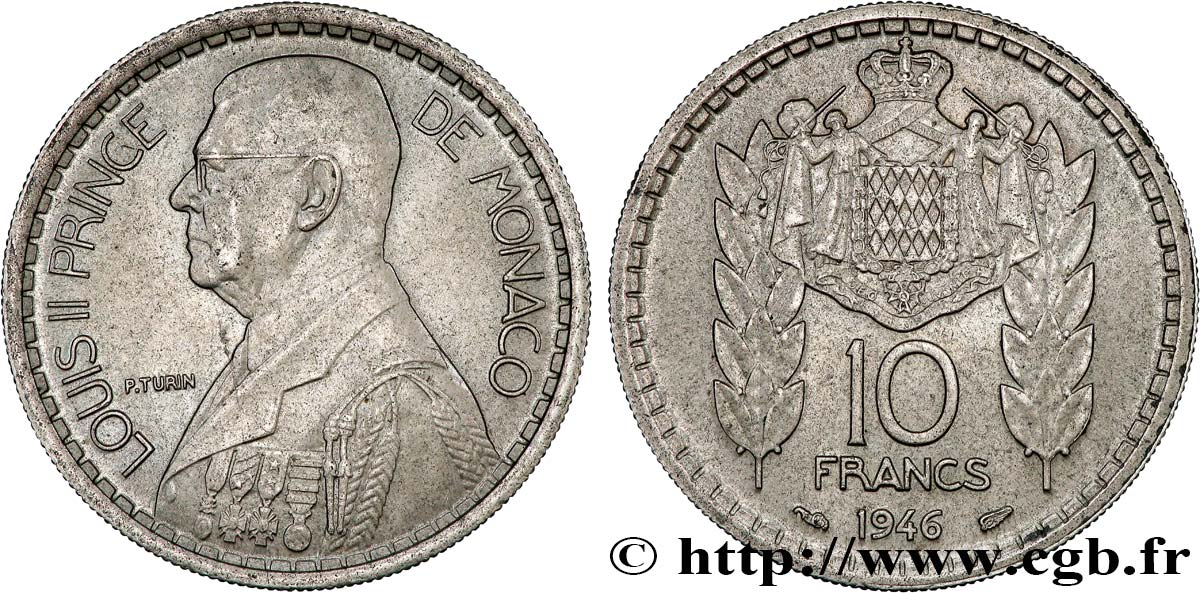 MONACO 10 Francs Louis II 1946 Paris AU