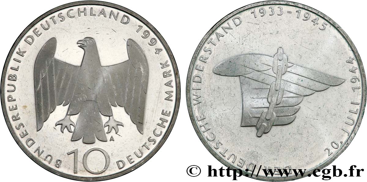 GERMANY 10 Mark Proof La Résistance Allemande 1994 Berlin AU