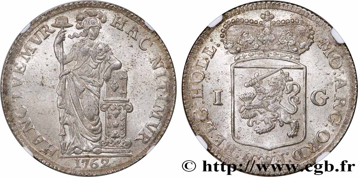 PAESI BASSI - PROVINCE UNITE - OLANDA 1 Gulden 1762  MS64 NGC
