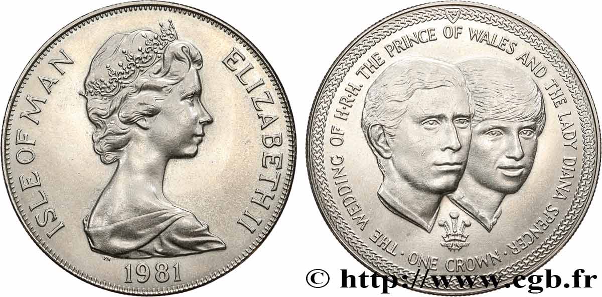ISLE OF MAN 1 Crown mariage princier prince Charles et lady Diana 1981 Pobjoy Mint MS 