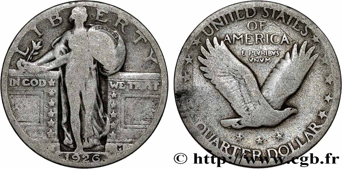 ÉTATS-UNIS D AMÉRIQUE 1/4 Dollar Liberté 1926 Philadelphie TB