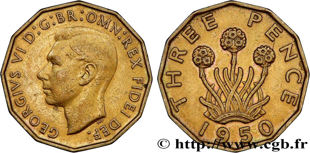UNITED KINGDOM 3 Pence Georges VI 1950 AU