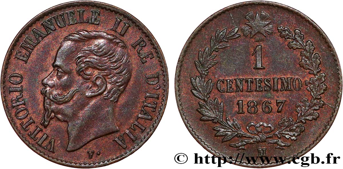 ITALIEN 1 Centesimo Victor Emmanuel II 1867 Milan fST