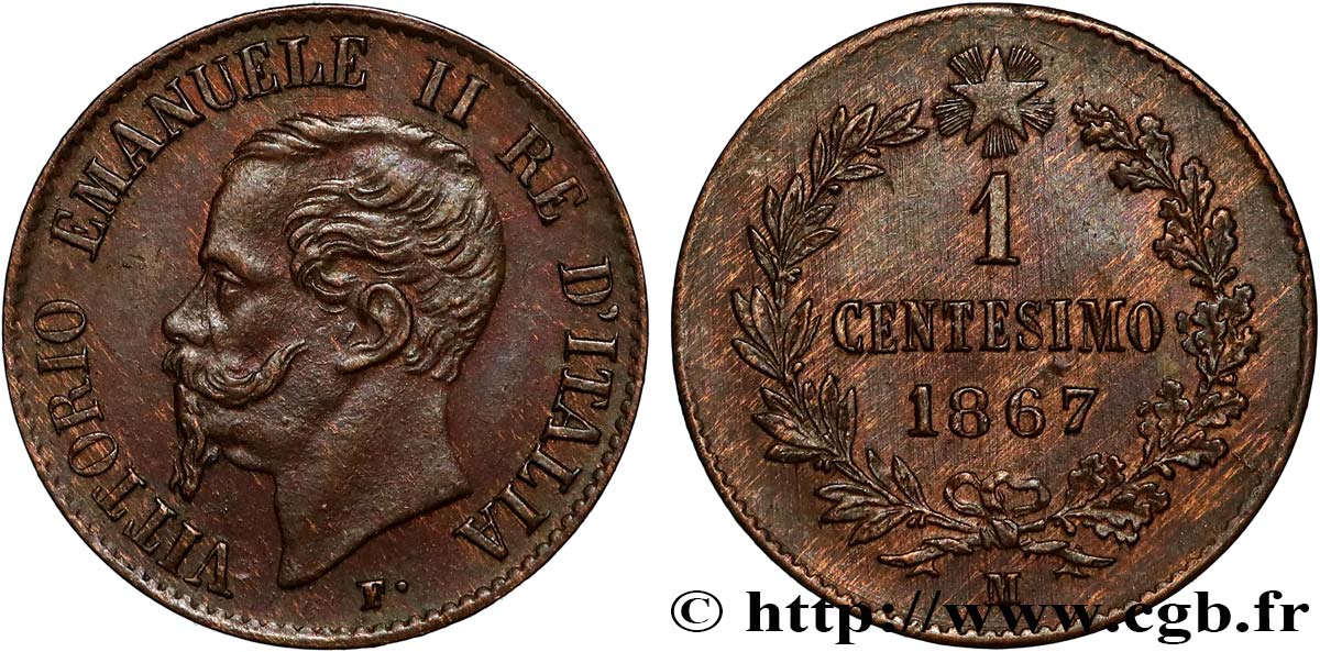 ITALY 1 Centesimo Victor Emmanuel II 1867 Milan MS