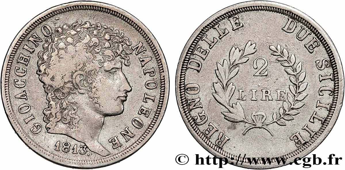 ITALIE - ROYAUME DE NAPLES - JOACHIM MURAT 2 Lire 1813 TB+
