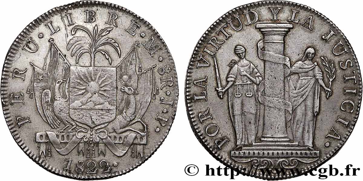 PERU 8 Reales monnayage provisoire 1822 Lima BB 