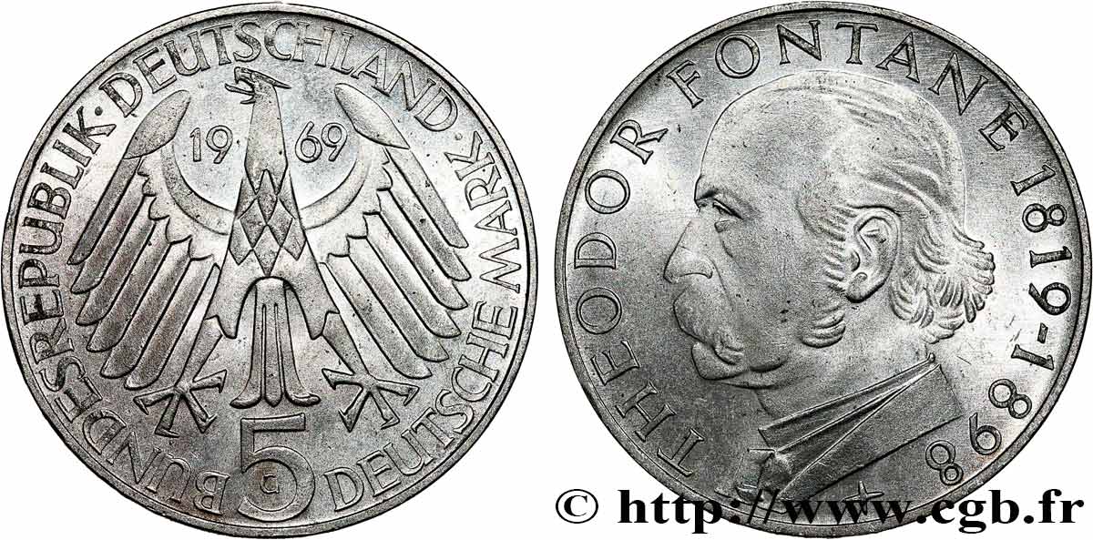 GERMANY 5 Mark Théodor Fontane 1969 Karlsruhe MS