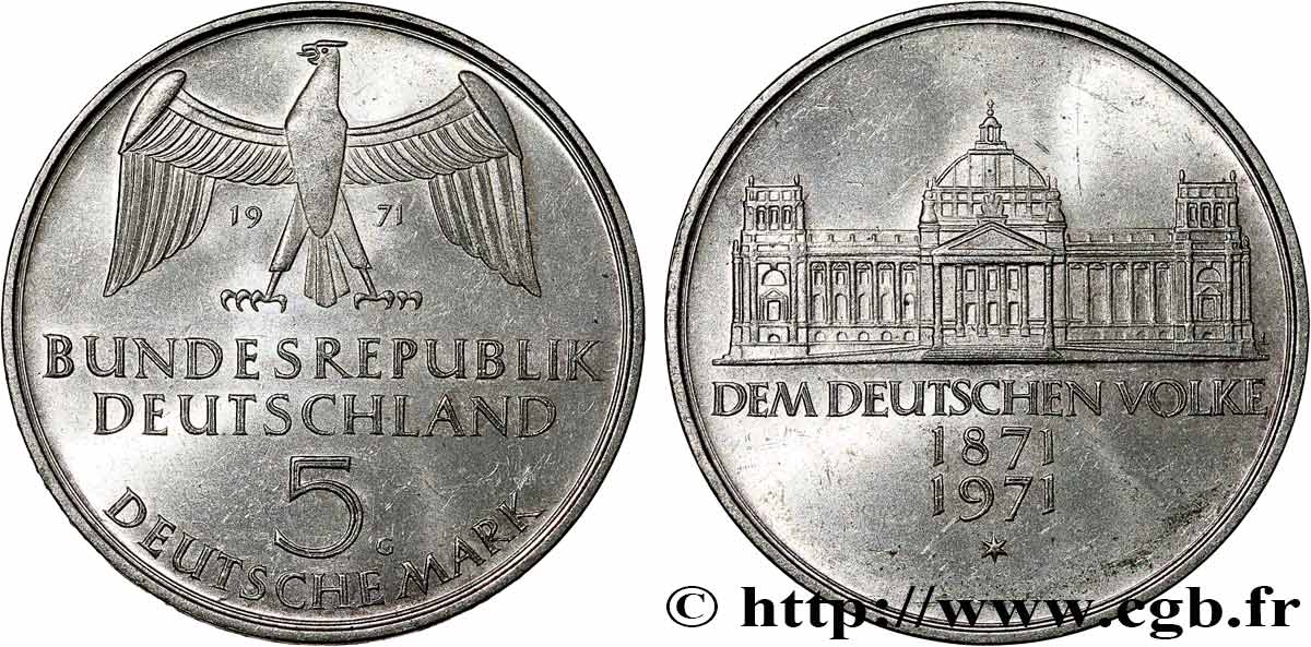 ALLEMAGNE 5 Mark Centenaire du parlement allemand 1971 Karlsruhe SUP 