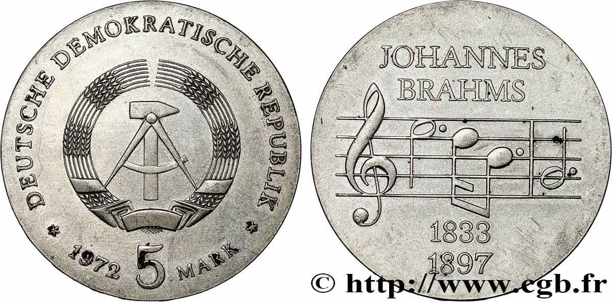 GERMAN DEMOCRATIC REPUBLIC 5 Mark Johannes Brahms 1972 Berlin AU 