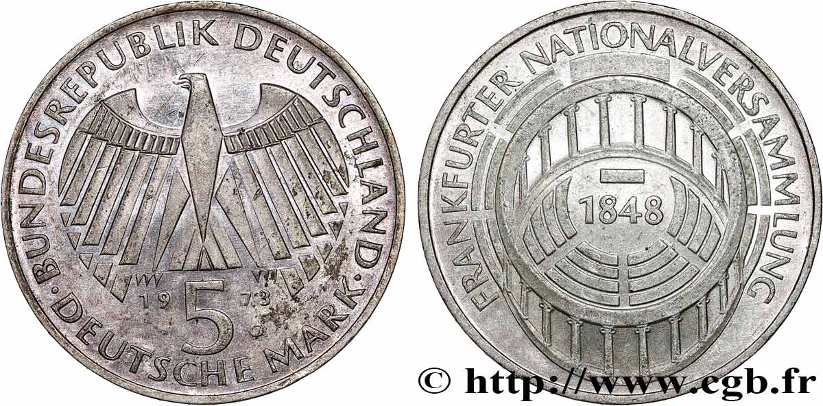 ALLEMAGNE 5 Mark Parlement de Francfort - Proof 1973 Karlsruhe SUP
