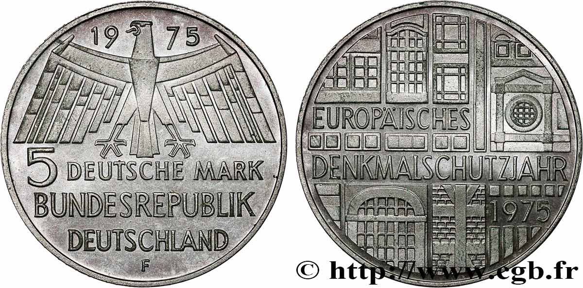 GERMANY 5 Mark Proof Année européenne du patrimoine 1975 Stuttgart - F MS 