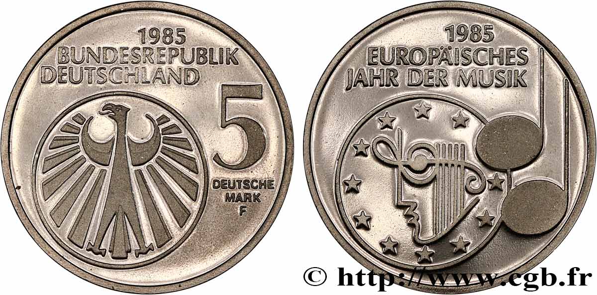 ALLEMAGNE 5 Mark Proof / année européenne de la musique 1985 Stuttgart - F SPL