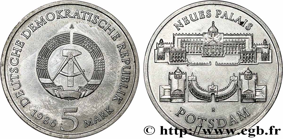 DEUTSCHE DEMOKRATISCHE REPUBLIK 5 Mark Nouveau Palais de Postdam 1986  VZ