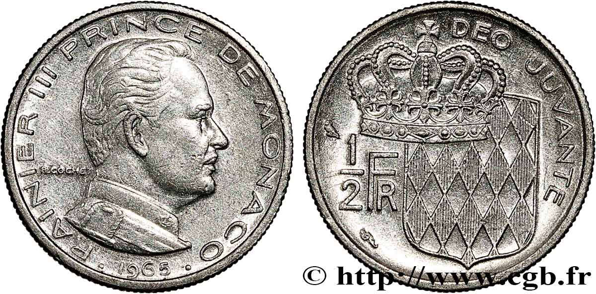 MONACO 1/2 Franc Rainier III 1965 Paris TTB+