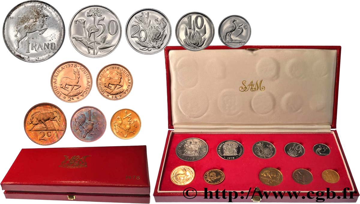SUDAFRICA PROOF set 10 monnaies 1/2 cent à 2 rand 1978 Pretoria MS 