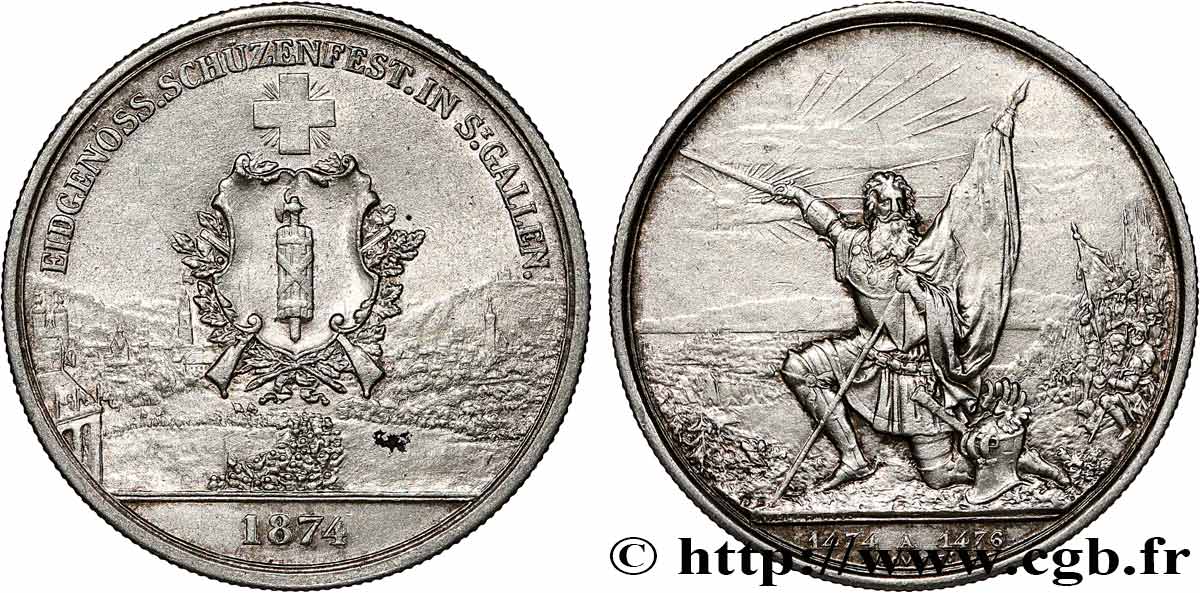 SCHWEIZ 5 Francs, monnaie de Tir, Saint-Gall 1874  SS 