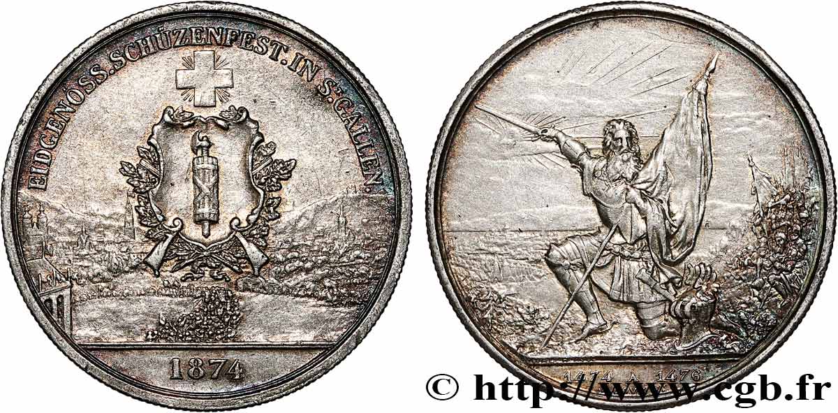 SUISSE 5 Francs, monnaie de Tir, Saint-Gall 1874  TTB 