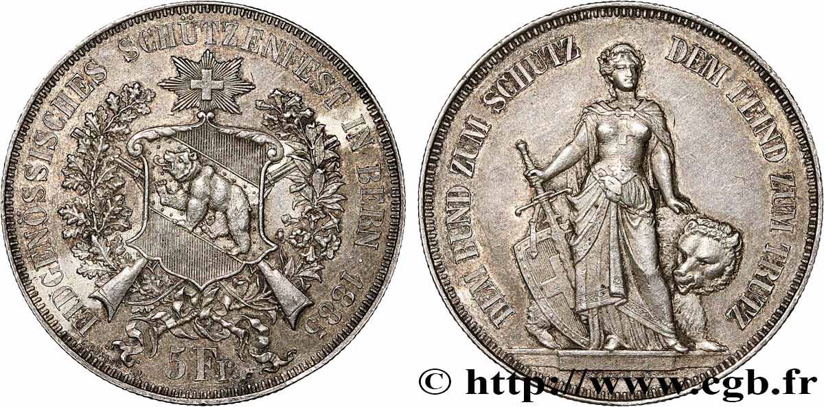 SVIZZERA  5 Francs, concours de Tir de Berne 1885  q.SPL 