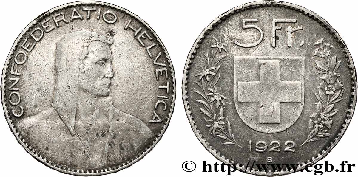 SUISSE 5 Francs Berger 1922 Berne TB+ 