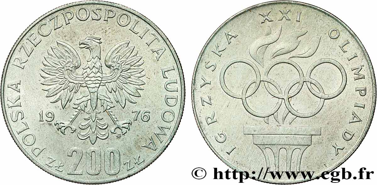 POLEN 200 Zlotych XXI Jeux Olympiques 1976 Varsovie VZ 