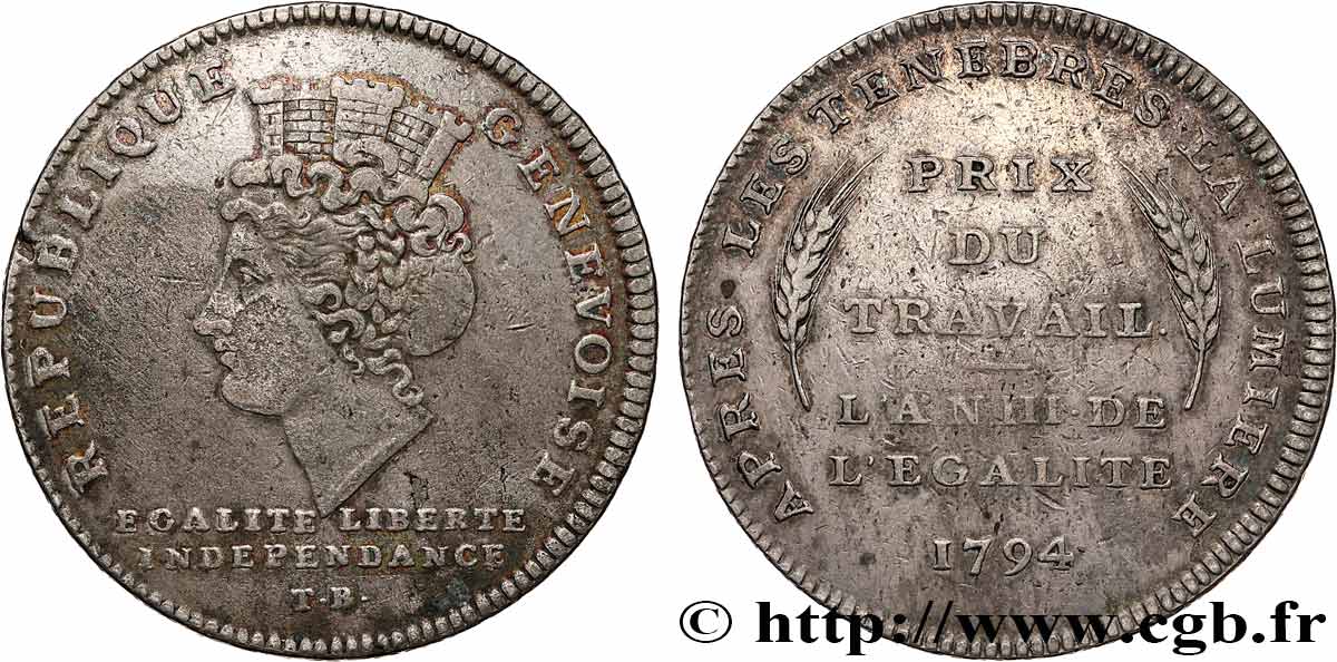 SUISA - REPUBLICA DE GINEBRA 1 Genevoise (10 Décimes) 1794  MBC 