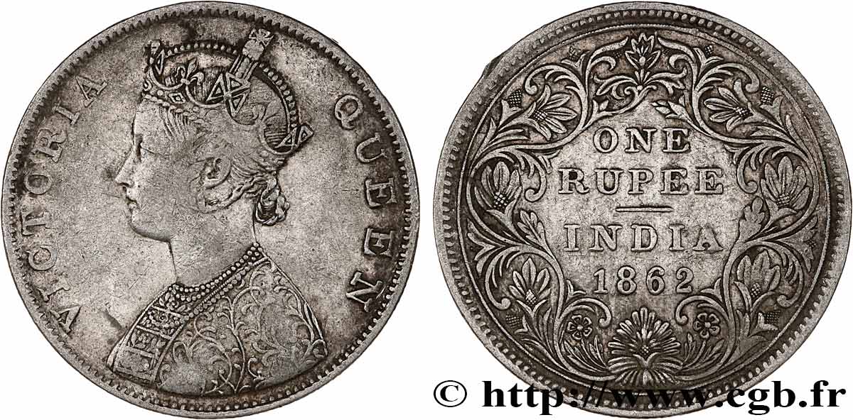 INDIA BRITÁNICA 1 Roupie Victoria 1862 Calcutta BC+ 