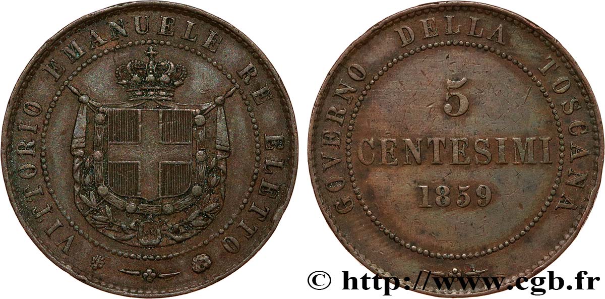 ITALIE - TOSCANE 5 Centesimi Victor Emmanuel - Gouvernement de la Toscane 1859 Birmingham TTB 