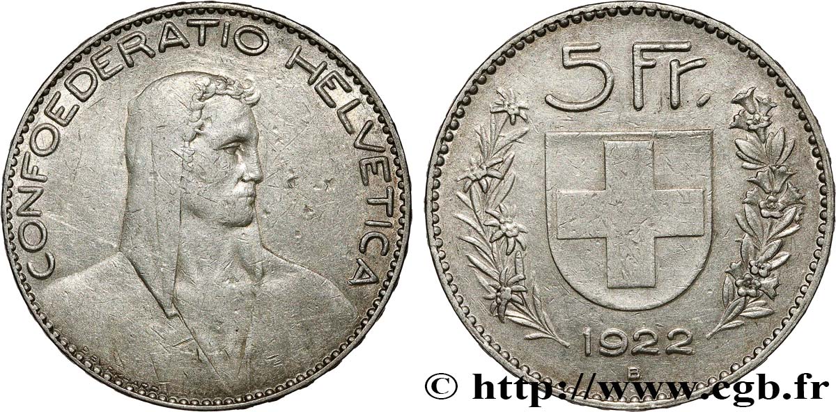 SCHWEIZ 5 Francs Berger 1922 Berne fSS