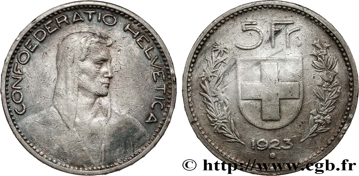 SWITZERLAND 5 Francs Berger 1923 Berne VF 