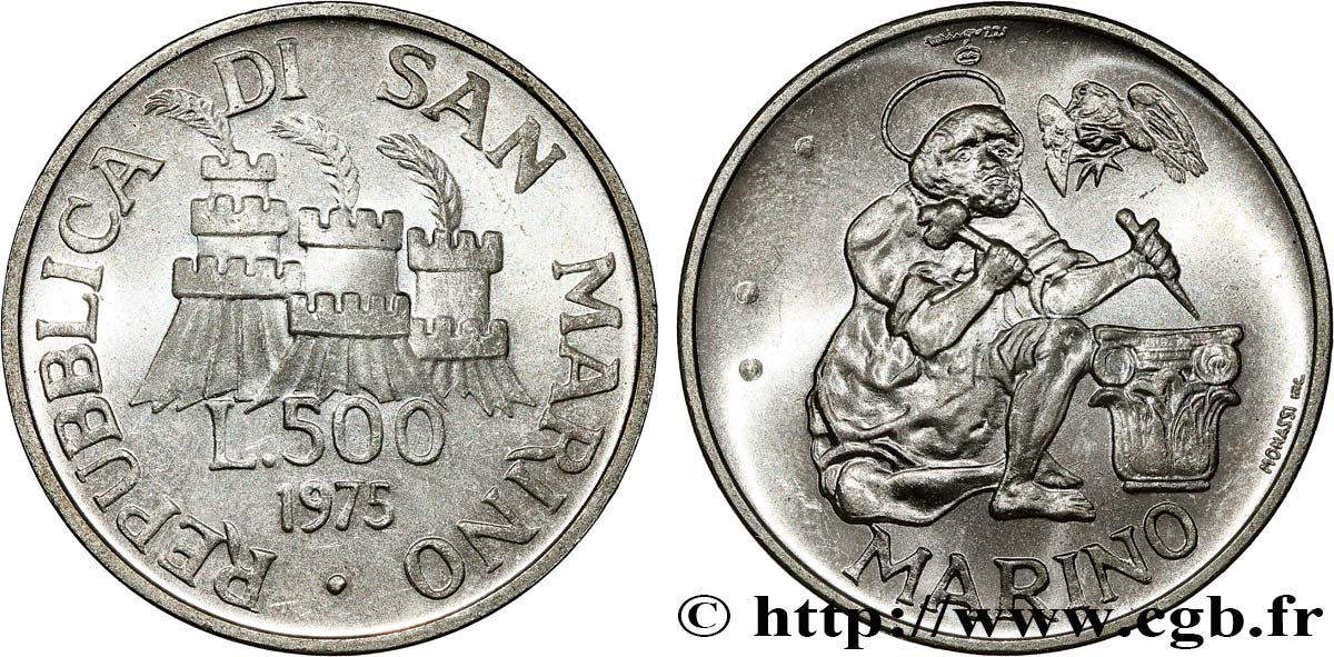 SAINT-MARIN 500 Lire Saint Marin symbolisant la sculpture 1975 Rome - R SPL 